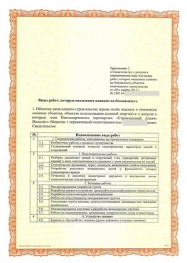 Приложение к свидетельству о допуске к определенному виду или видам работ Николаевск-на-Амуре СРО в строительстве